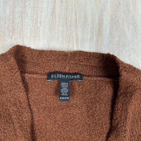 Eileen Fisher Brown Boucle Open Front Knit Cotton Blend Cardigan Sweater XXS - Picture 10 of 13